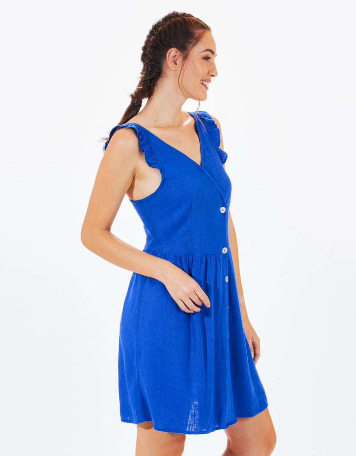 Koala Bay Vestido Corto Tirantes Y Botones Azul - Sami