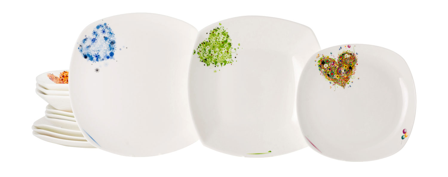 la cija Vajilla de 12 Platos Corazones del Año