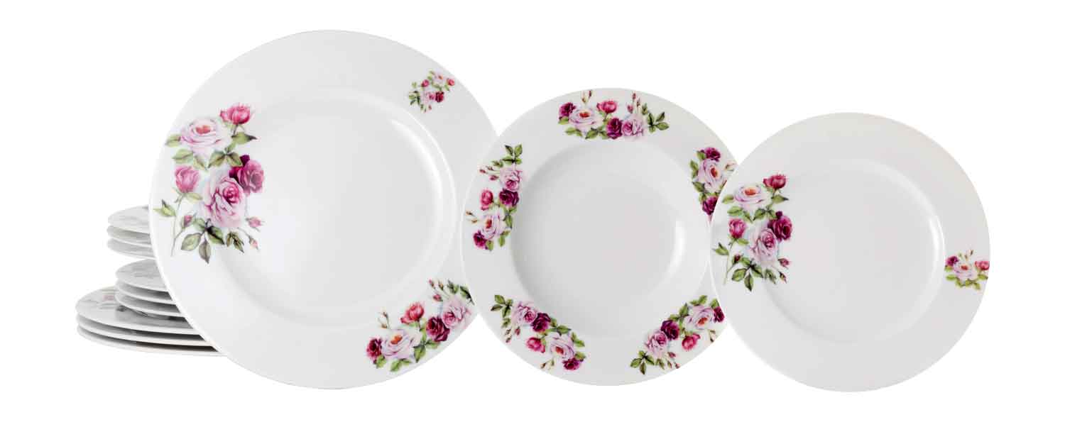 la cija Vajilla de 12 Platos Rose Garden