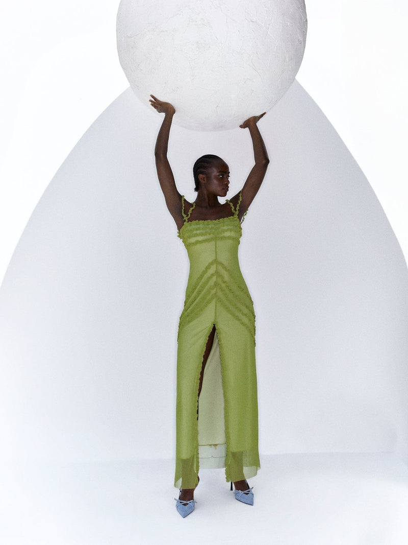 Laagam ARABELLA GREEN RUFFLED DRESS