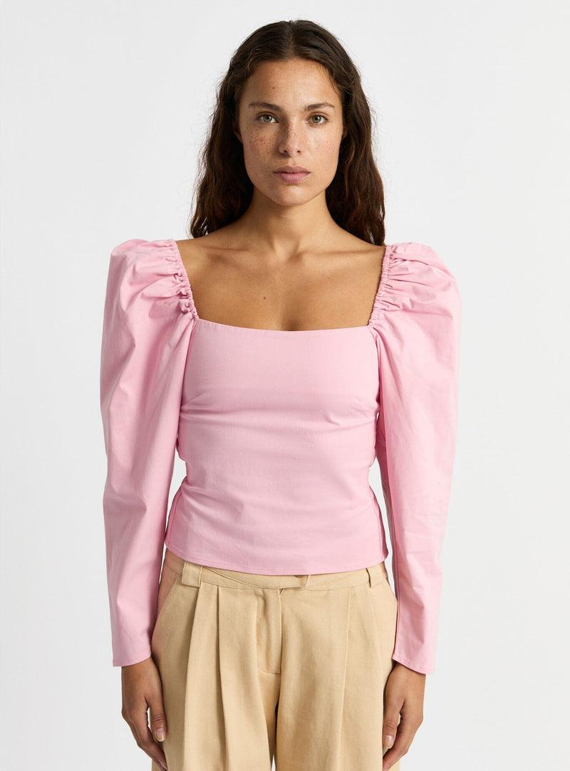 laagam BRIGITTE PINK PUFF SLEEVE BLOUSE