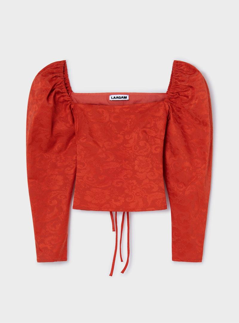 laagam BRIGITTE RED PUFF SLEEVE BLOUSE