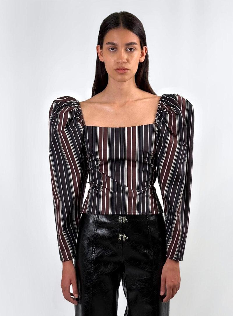 laagam BRIGITTE STRIPED PUFF SLEEVE BLOUSE