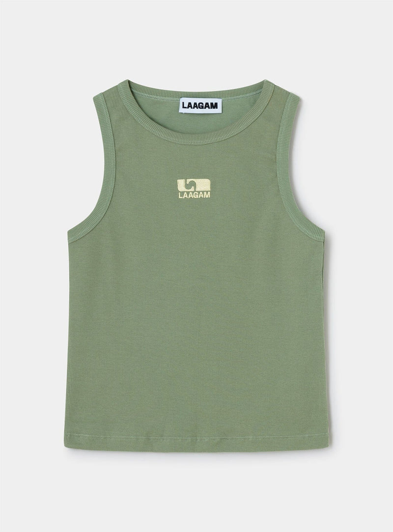 laagam GREEN EMBROIDERED LOGO TANK TOP