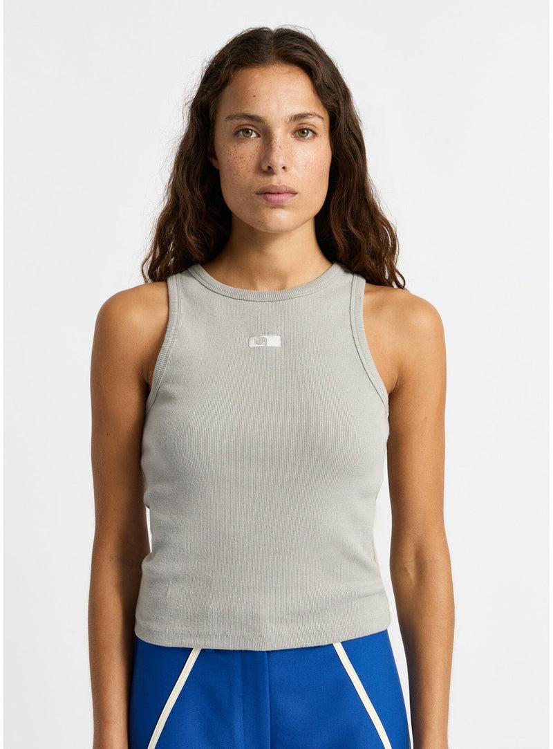 laagam GREY EMBROIDERED LOGO TANK TOP