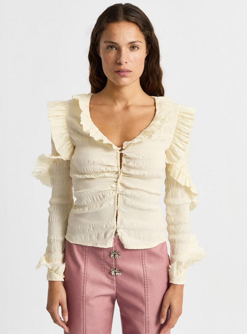 laagam MADDIE ECRU RUFFLED BLOUSE