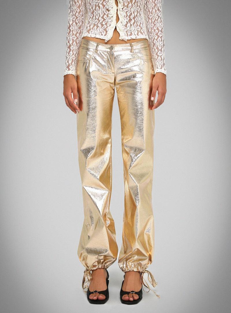 laagam RUE LOW WAIST GOLD PANTS