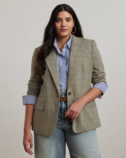 lauren ralph lauren Blazer de sarga y algodón con cuadros para mujer | Ralph Lauren® ES