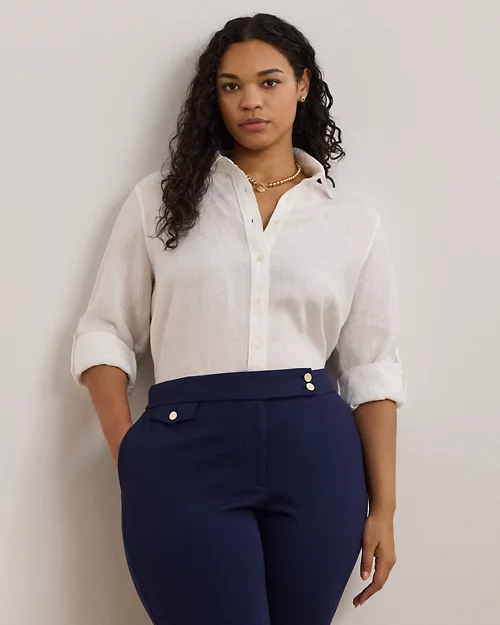 lauren ralph lauren Camisa de lino con manga vuelta para mujer | Ralph Lauren® ES