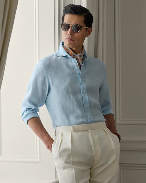 lauren ralph lauren Camisa de lino con tejido de rejilla para hombre | Ralph Lauren® ES