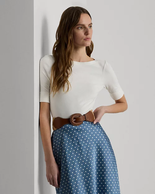 lauren ralph lauren Camiseta con cuello barco de algodón para mujer | Ralph Lauren® ES