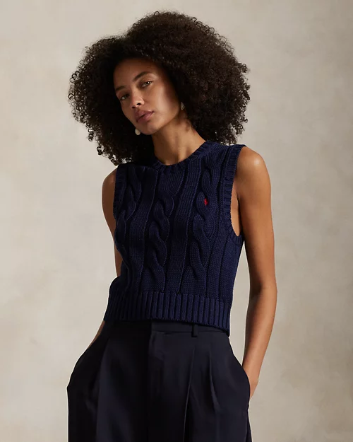 lauren ralph lauren Chaleco recortado en punto de ochos para mujer | Ralph Lauren® ES