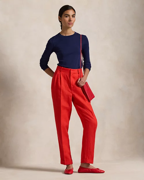 lauren ralph lauren Pantalón ajustado de sarga de lino para mujer | Ralph Lauren® ES
