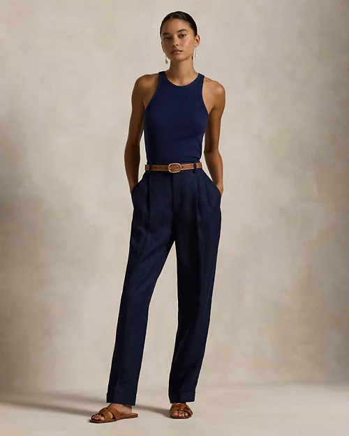 lauren ralph lauren Pantalón Tapered Fit de lino en espiga para mujer | Ralph Lauren® ES