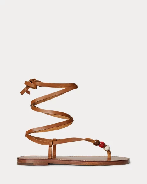 lauren ralph lauren Sandalia de piel con abalorios y tira para mujer | Ralph Lauren® ES