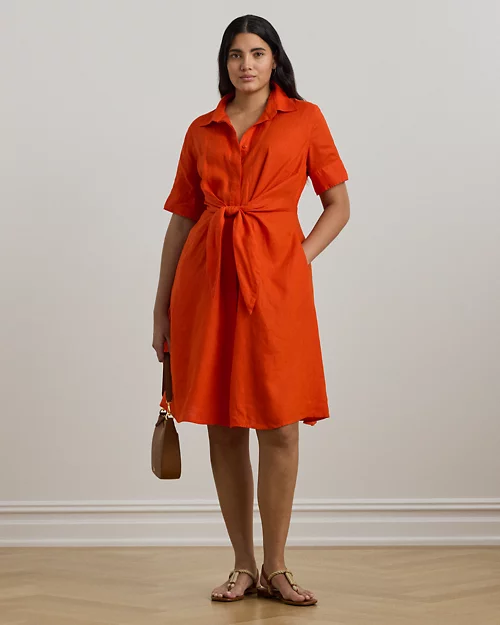 lauren ralph lauren Vestido camisero anudado de lino para mujer | Ralph Lauren® ES