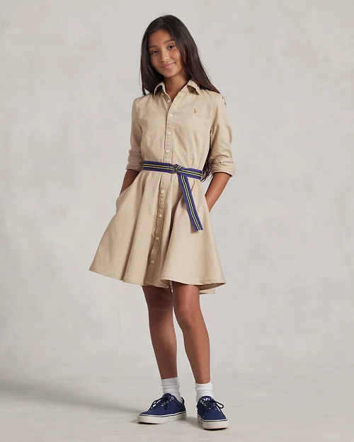 lauren ralph lauren Vestido camisero chino de algodón con cinturón para niña | Ralph Lauren® ES