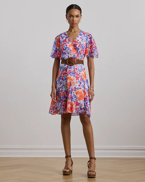 lauren ralph lauren Vestido cruzado de georgette arrugado para mujer | Ralph Lauren® ES