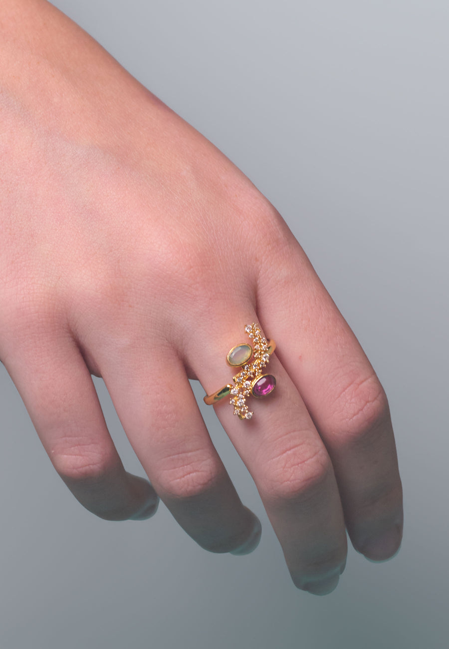 Lavani Anillo Cassara Aguamarina Y Fucsia