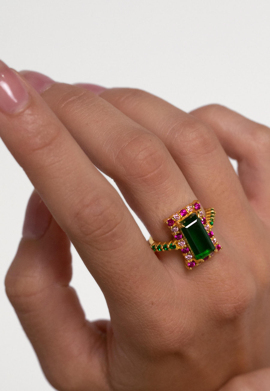 Lavani Anillo Rivoli Fucsia Y Verde