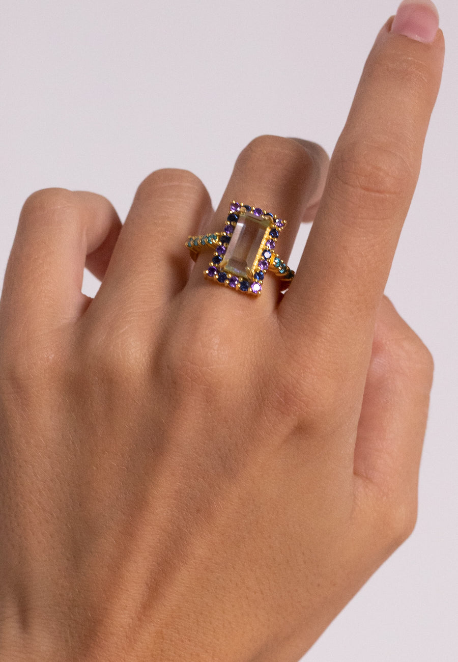 Lavani Anillo Rivoli Rosetón Aguamarina Y Morado