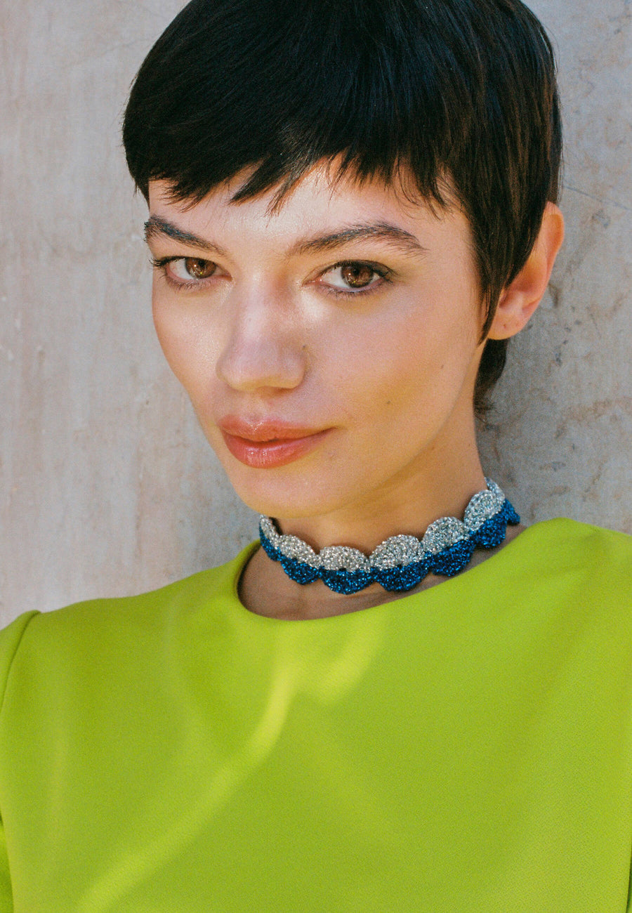 Lavani Choker Ball Savina Azul Y Plata