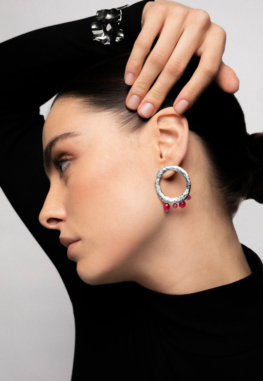 Lavani Pendientes Adara Fucsia Plata