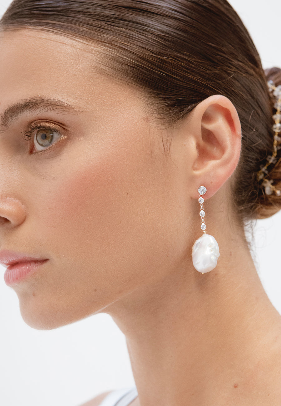 Lavani Pendientes Celine Plata Perla Barroca