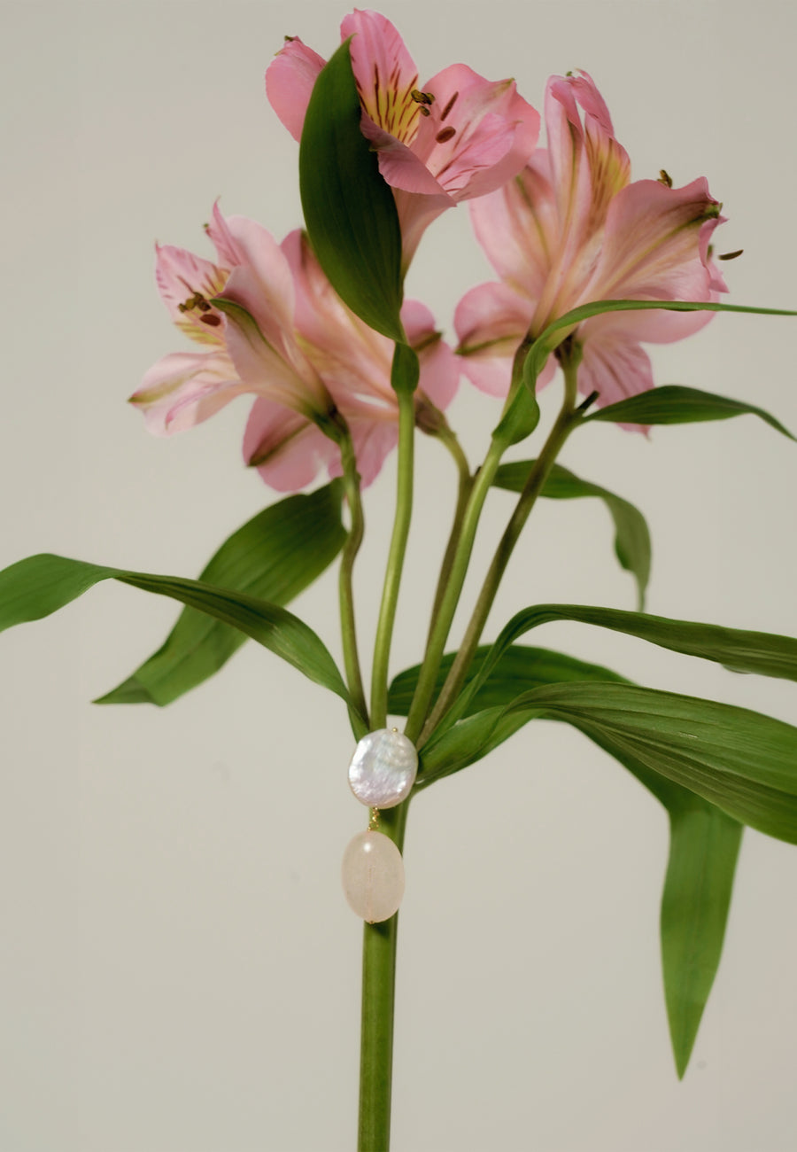 Lavani Pendientes Laia Perlas Y Cuarzo Rosa