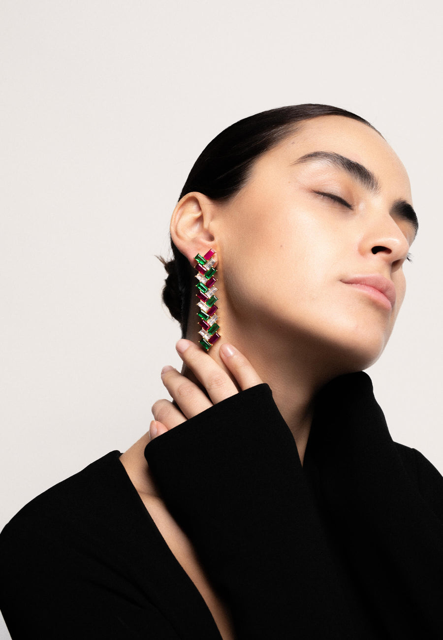 Lavani Pendientes Metrópolis Fucsia Y Verde