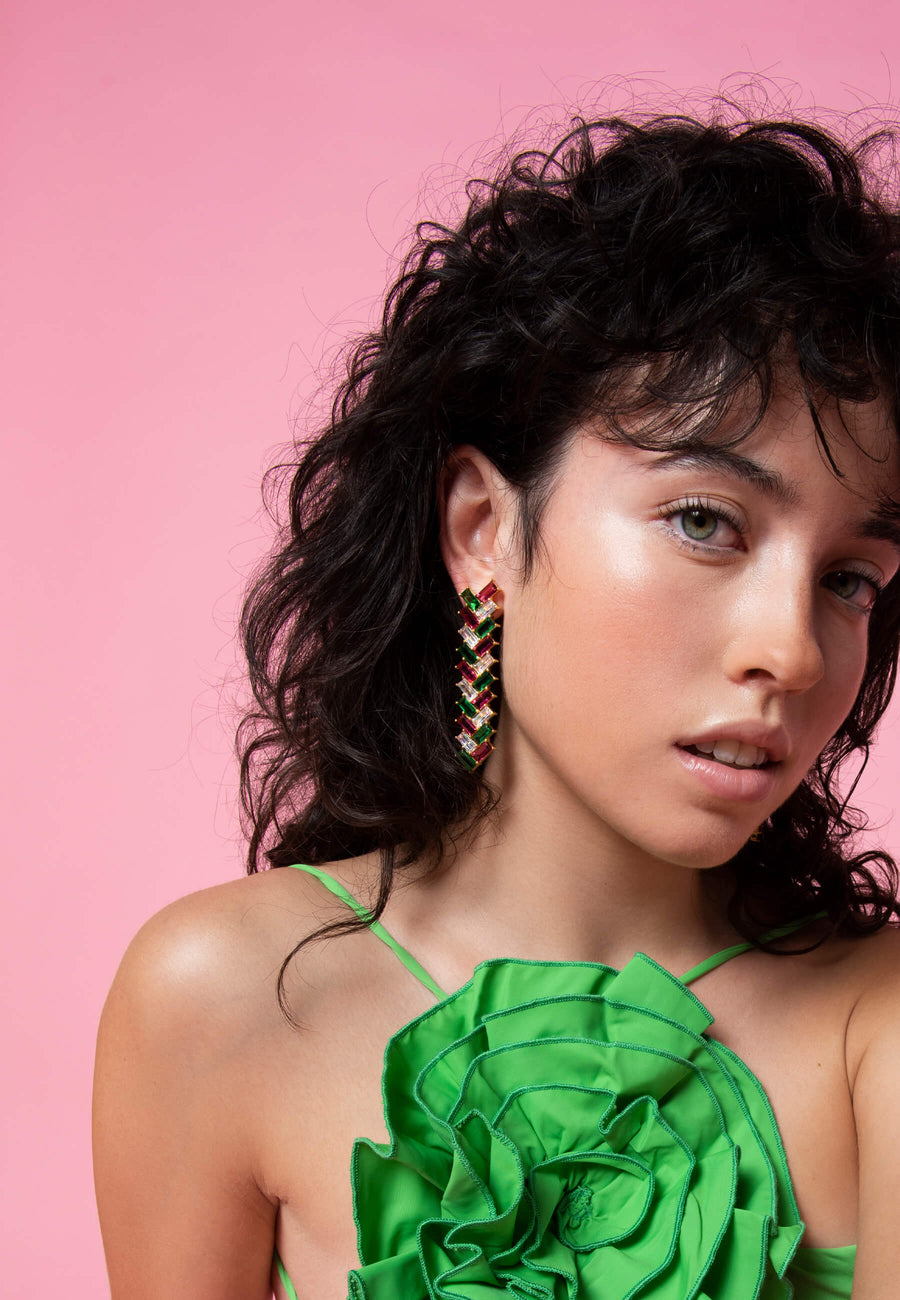 Lavani Pendientes Metrópolis Fucsia Y Verde