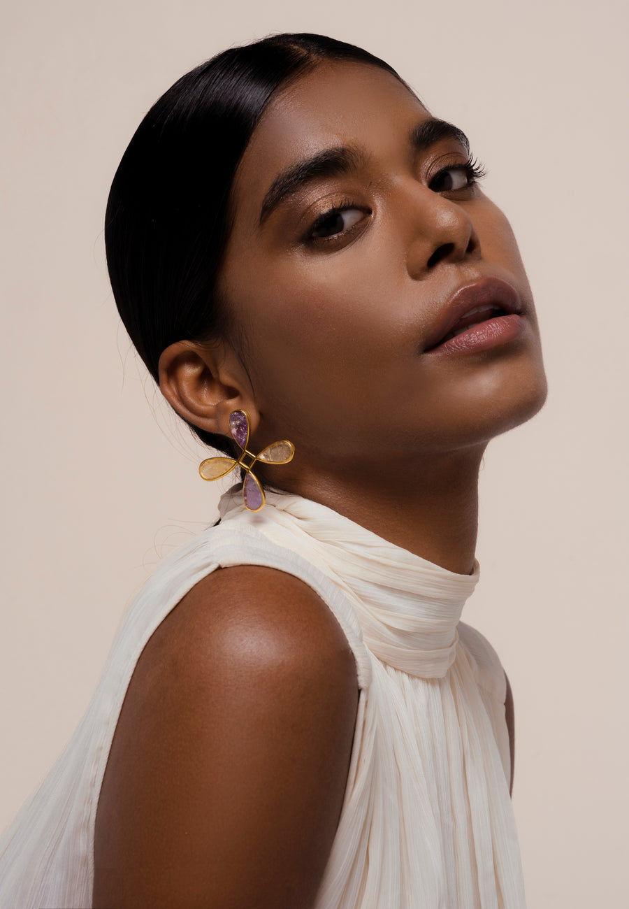 Lavani Pendientes Namasté Morado Amarillo