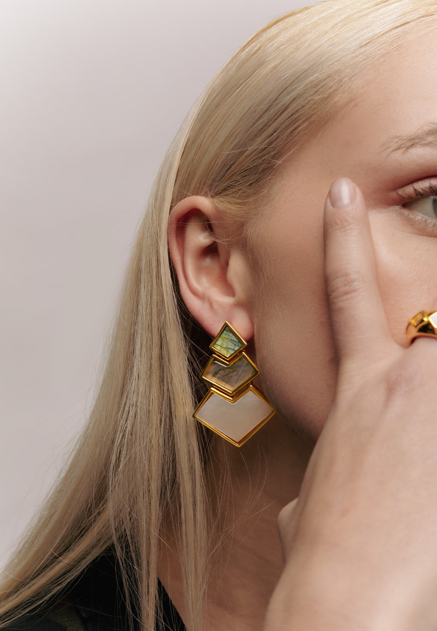 Lavani Pendientes Nefertiti Gris Blanco