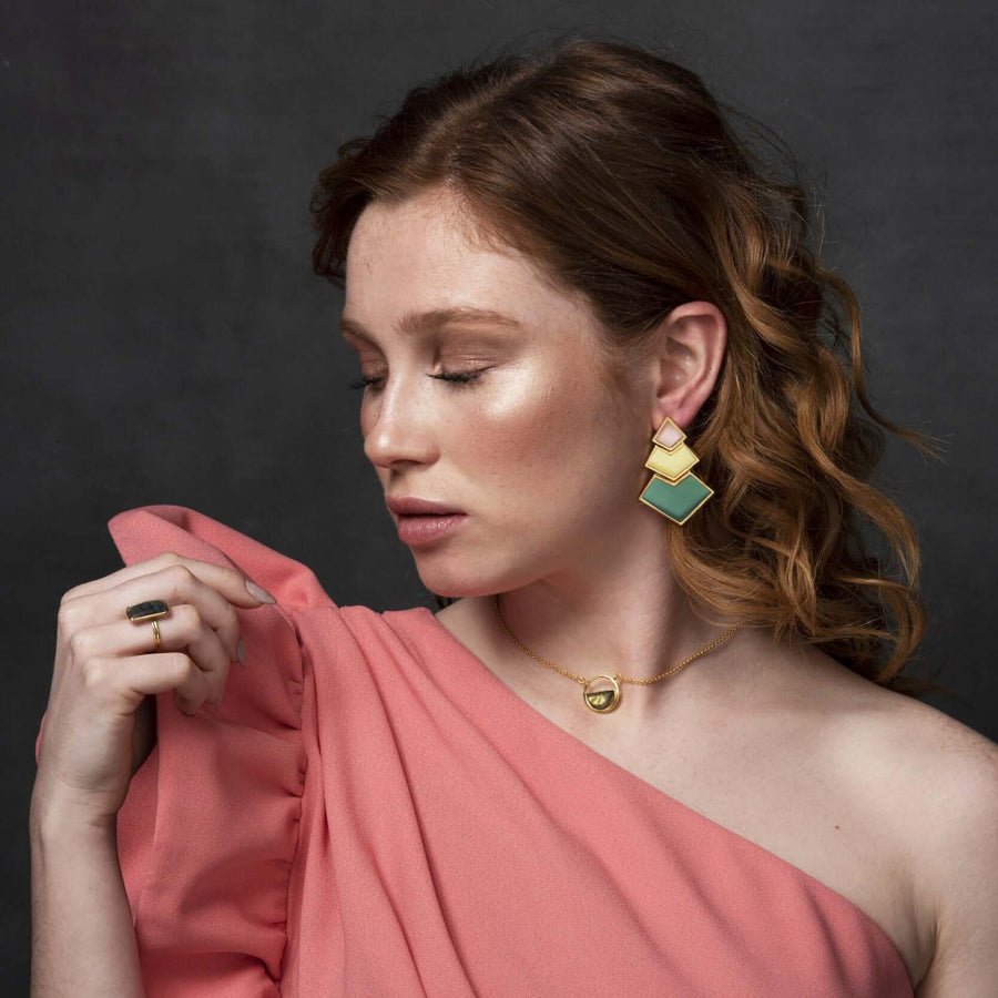 Lavani Pendientes Nefertiti Naranja Amarillo Verde