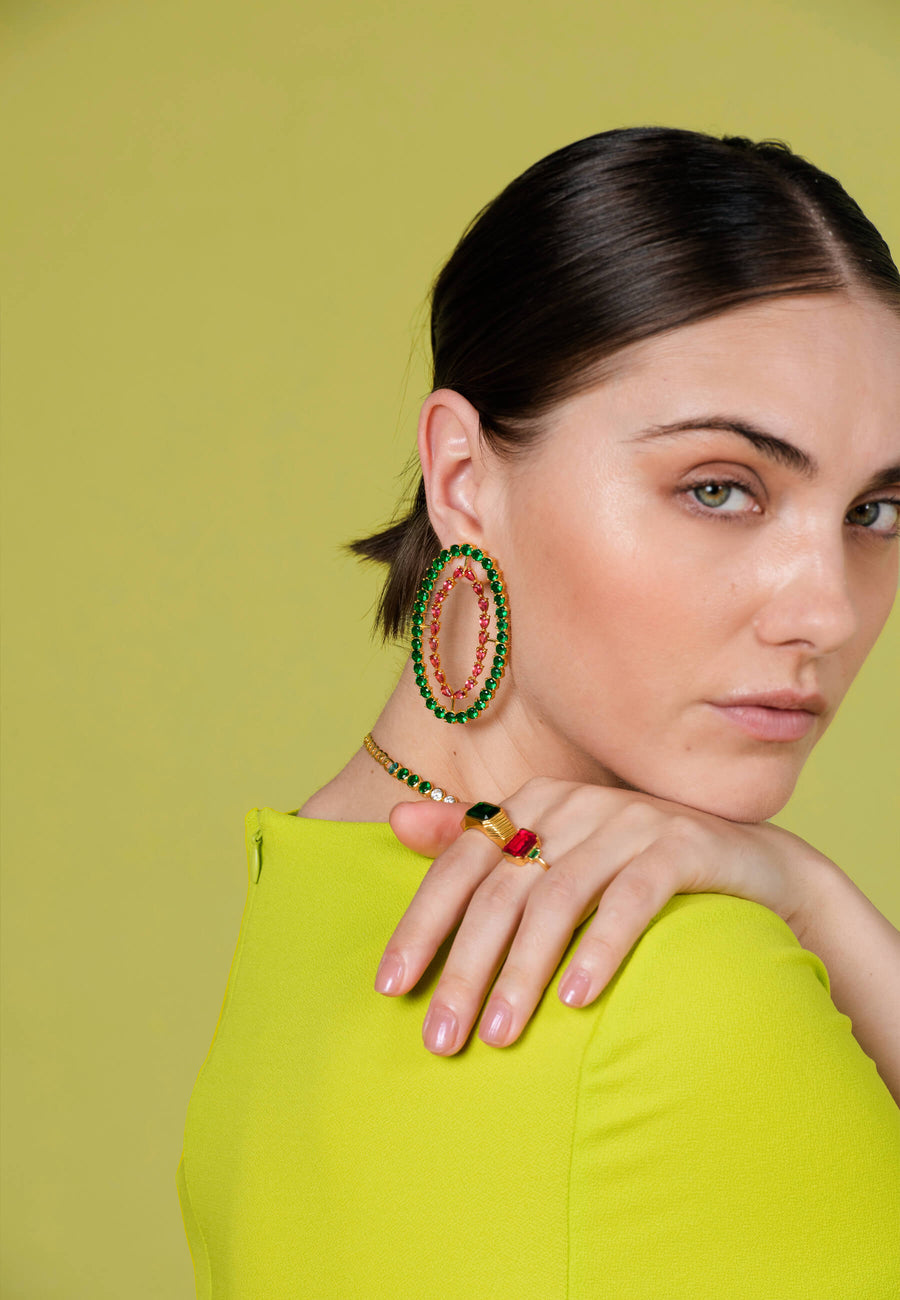 Lavani Pendientes Rivoli Fucsia Y Verde