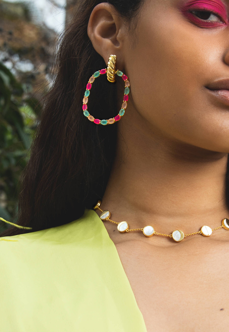 Lavani Pendientes Twiggy Buganvilla Y Verde Agua