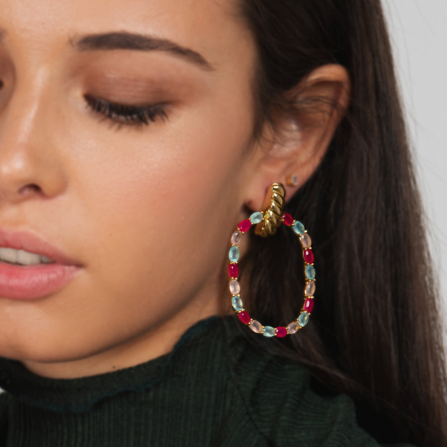 Lavani Pendientes Twiggy Buganvilla Y Verde Agua