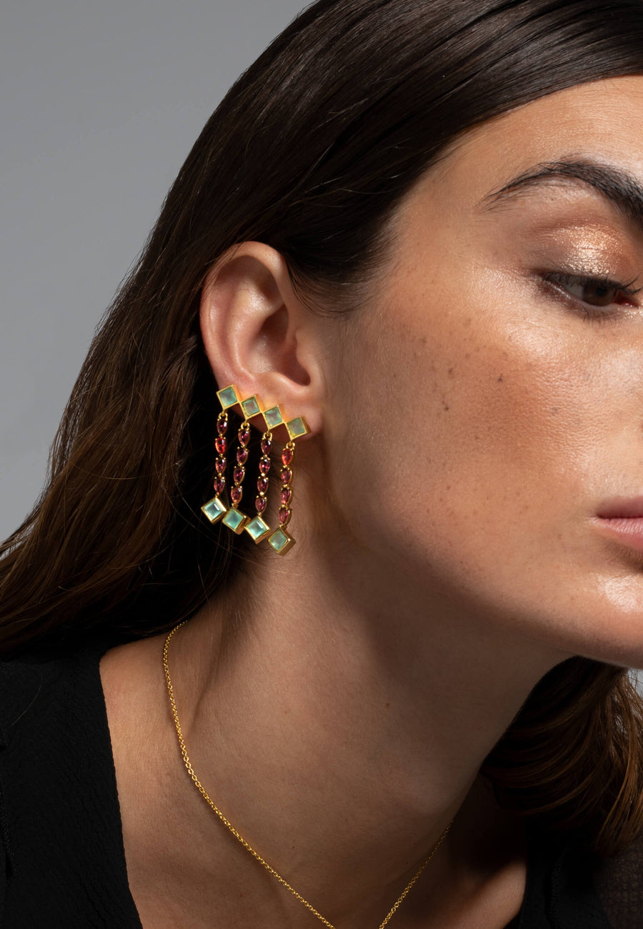 Lavani Pendientes Trepadores Verde Agua Y Rosa Odeon