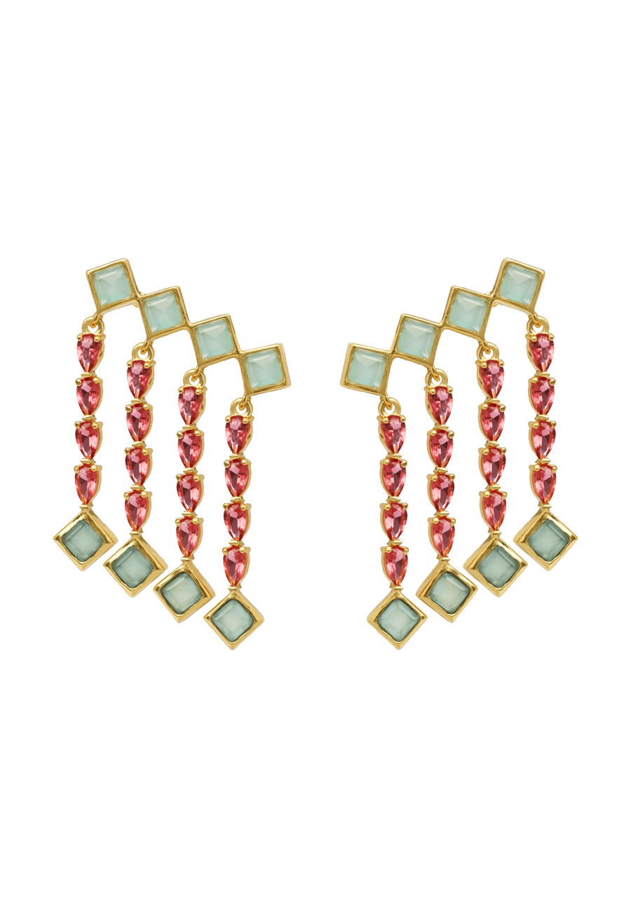 lavani Pendientes Trepadores Verde Agua y Rosa Odeon