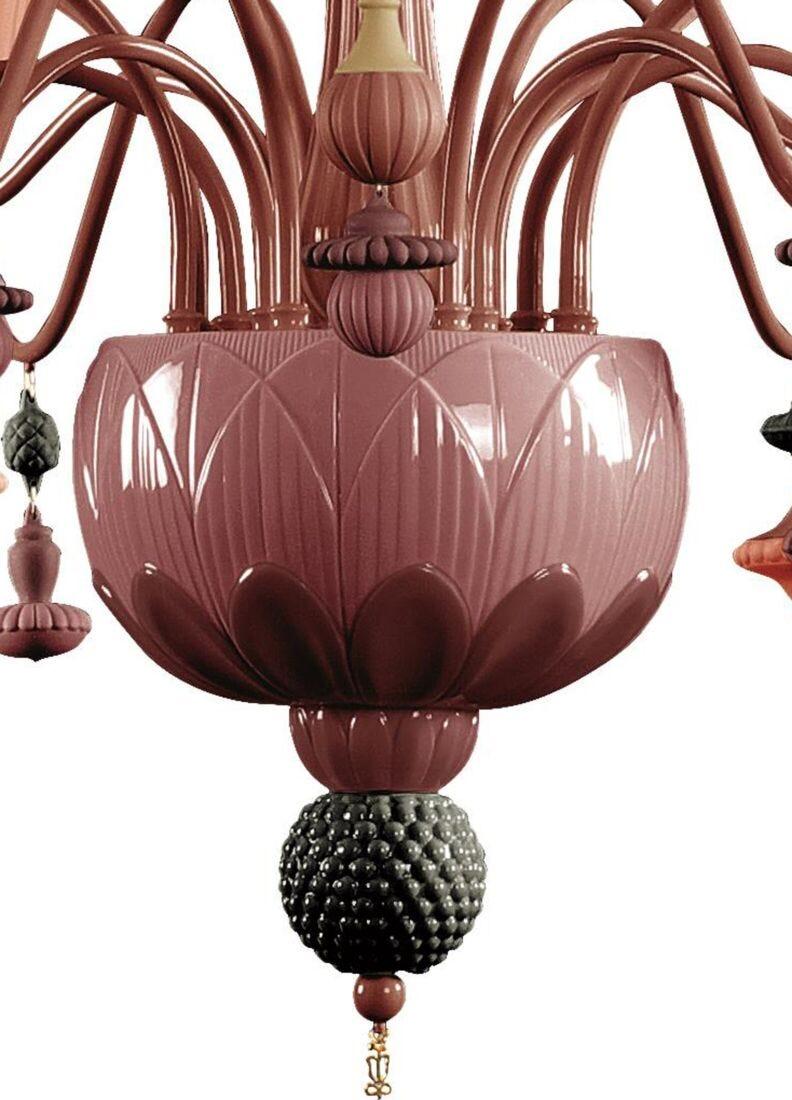 Lladro Chandelier Ivy And Seed 16 Luces. Mediano Plano. Coral Rojo (CE/UK/CCC)