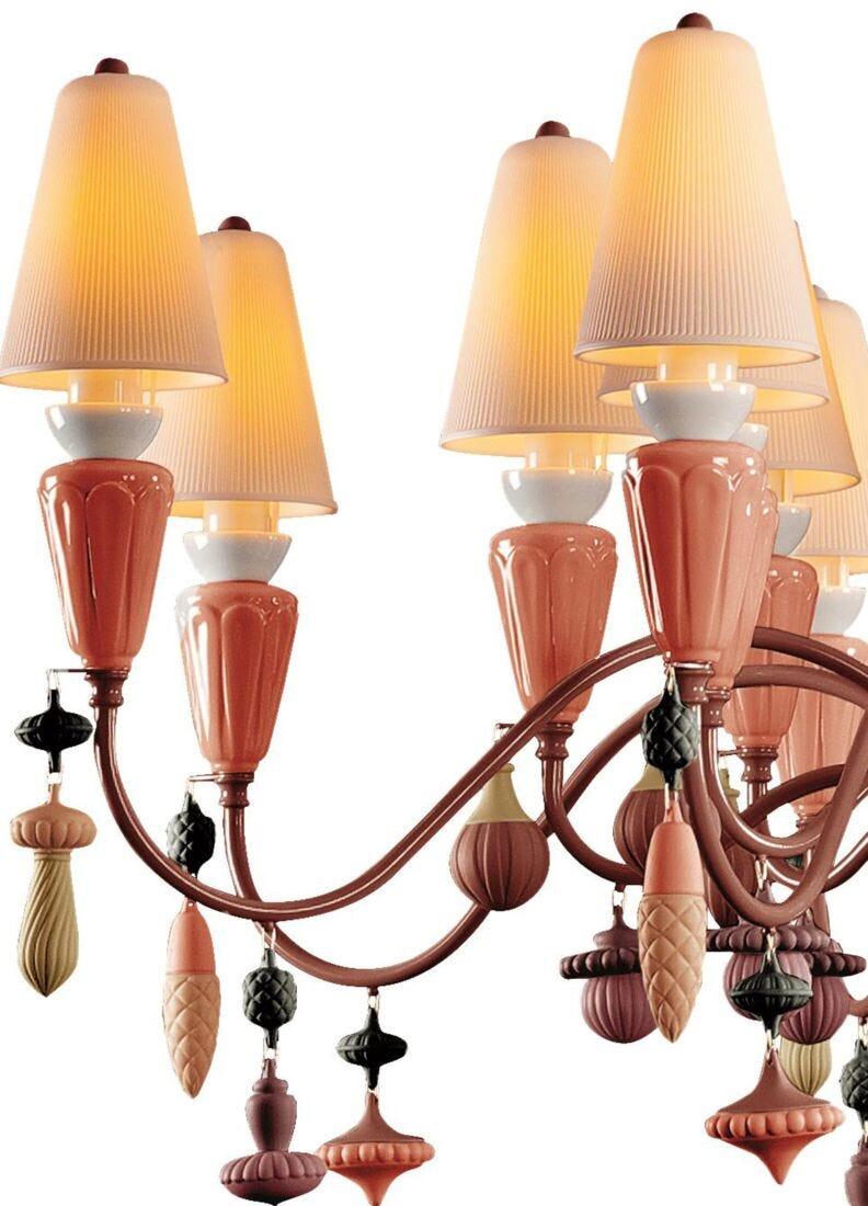 Lladro Chandelier Ivy And Seed 16 Luces. Mediano Plano. Coral Rojo (CE/UK/CCC)