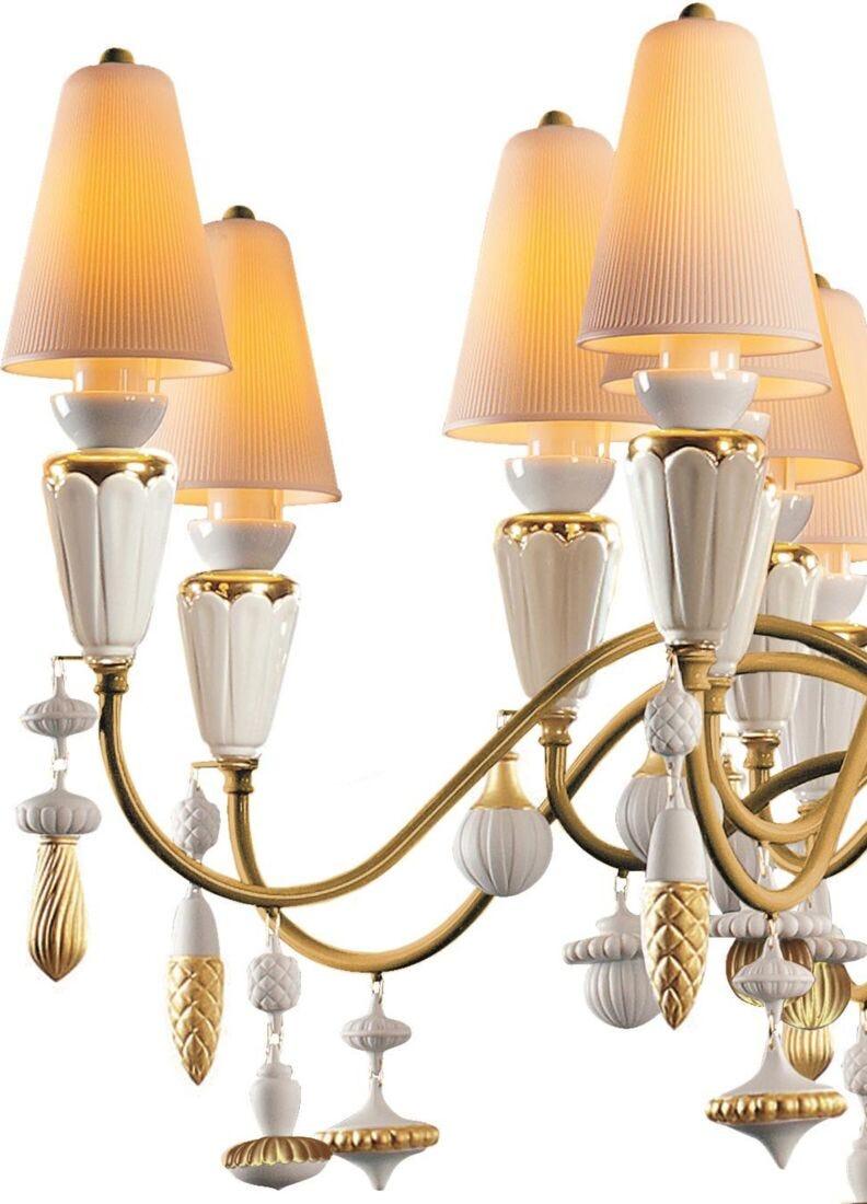 Lladro Chandelier Ivy And Seed 16 Luces. Mediano Plano. Lustre Oro (CE/UK/CCC)
