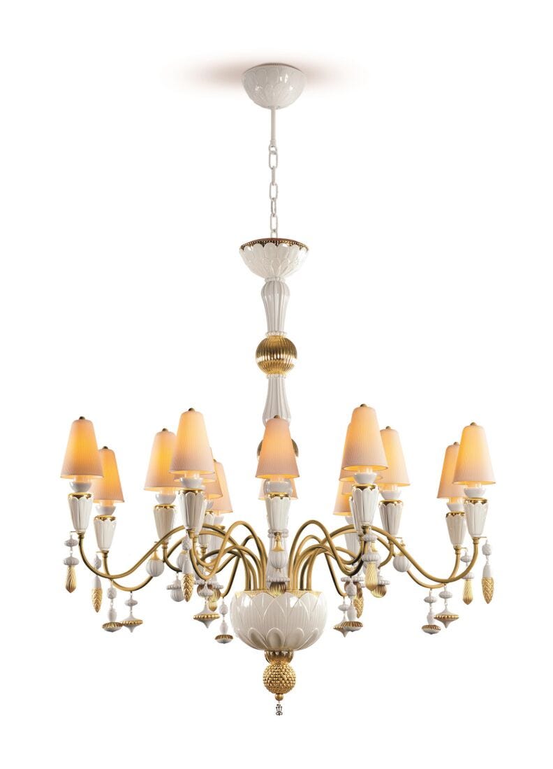 Lladro Chandelier Ivy And Seed 16 Luces. Mediano Plano. Lustre Oro (CE/UK/CCC)