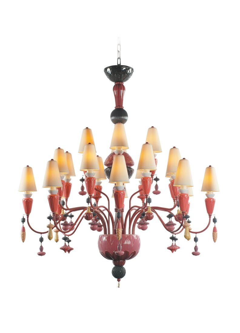 Lladro Chandelier Ivy And Seed 20 Luces. Mediano. Coral Rojo (CE/UK/CCC)