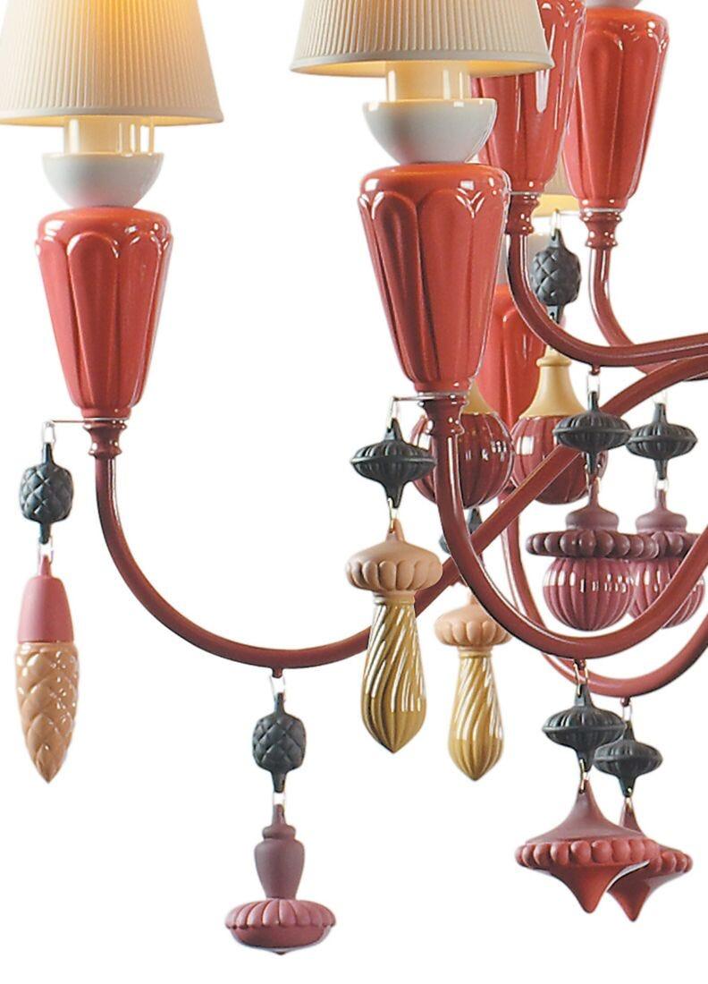 Lladro Chandelier Ivy And Seed 20 Luces. Mediano. Coral Rojo (CE/UK/CCC)