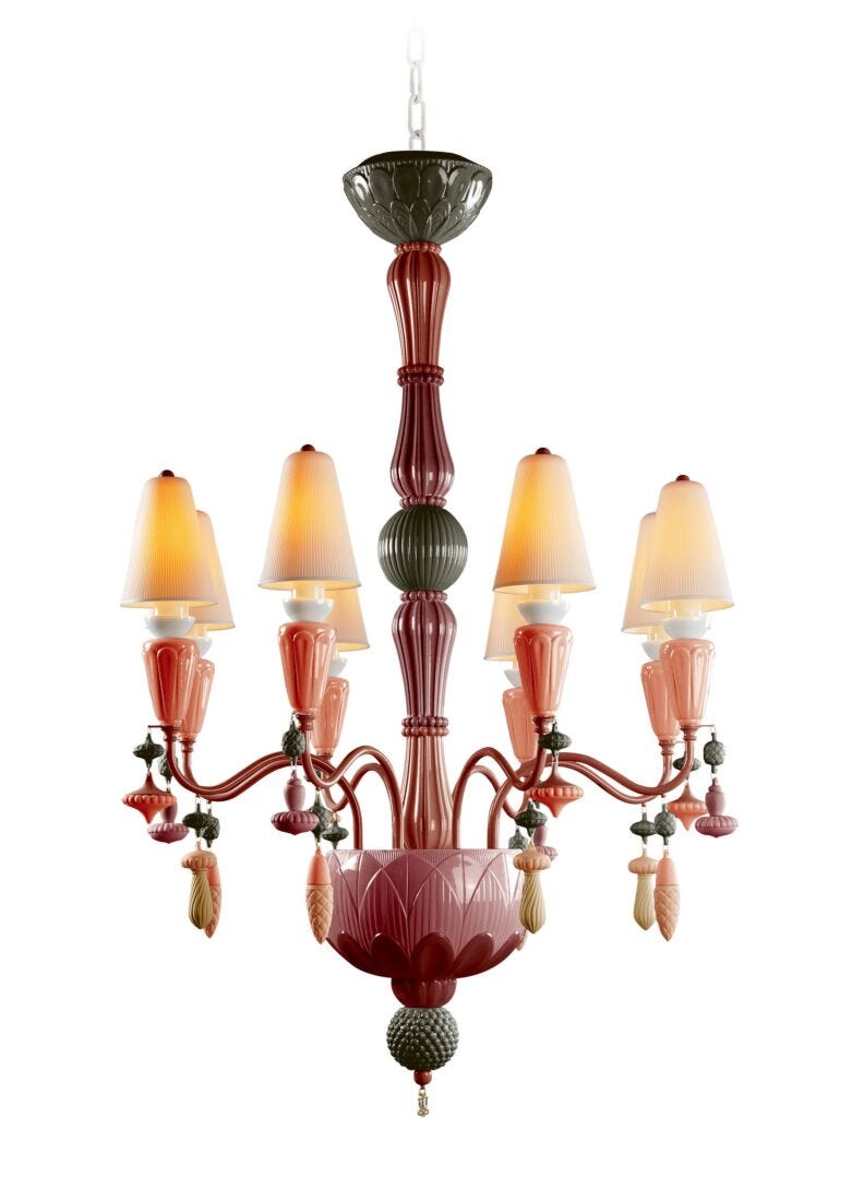 Lladro Chandelier Ivy And Seed 8 Luces. Coral Rojo (CE/UK/CCC)