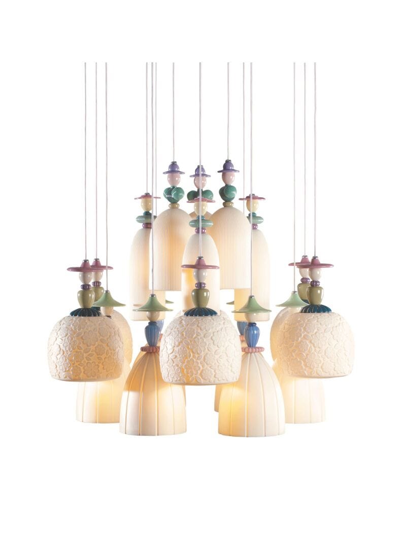 Lladro Chandelier Mademoiselle Bailando Sobre La Arena 18 Luces (CE/UK/CCC)