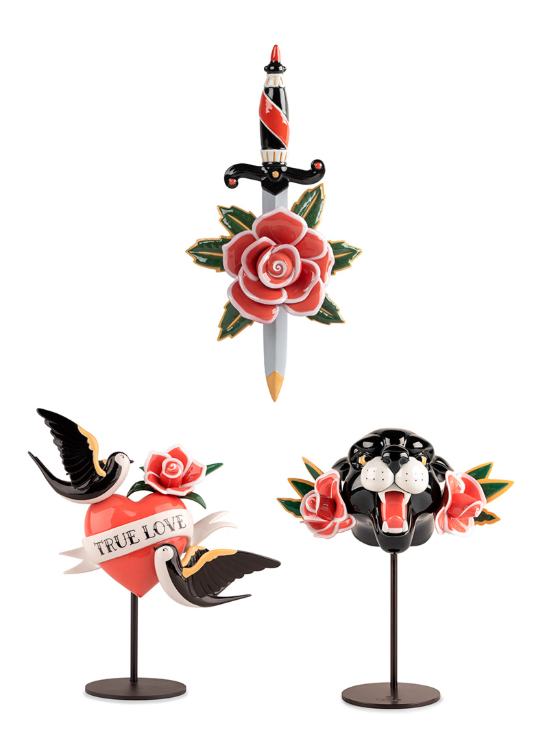 lladro Dagger and Rose True love and Wild Panther Set