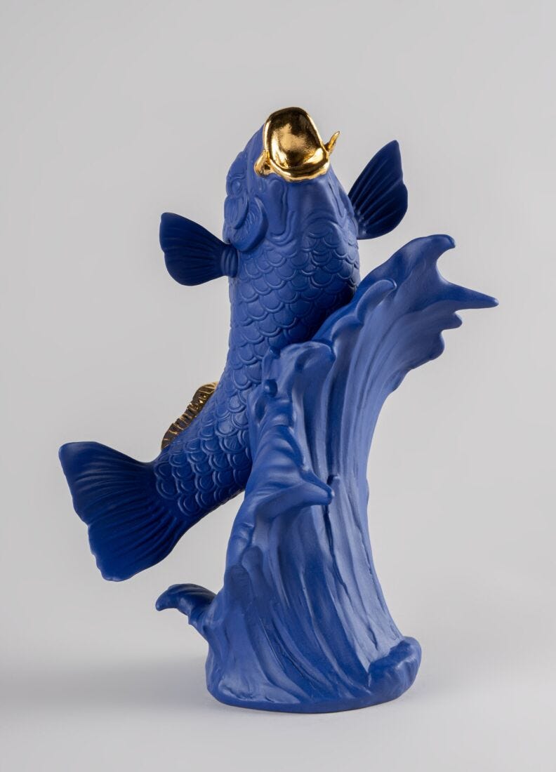 Lladro Escultura Carpa Koi. Azul-dorado. Serie Limitada