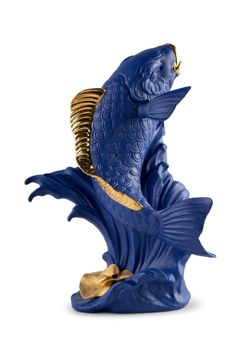 lladro Escultura Carpa Koi. Azul-dorado. Serie Limitada